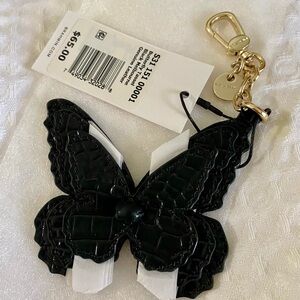 NWT Brahmin Butterfly Bag Charm Black Key Fob Flower Clip Leather Croc